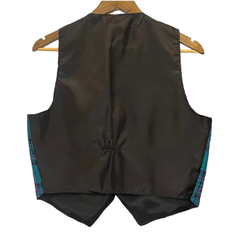 Vintage 80s plaid button front vest teal purple one size - Picture 2 of 8